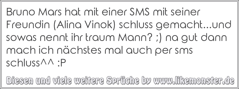 Bruno Mars Hat Mit Einer SMS Mit Seiner Freundin (Alina Vinok) Schluss ...