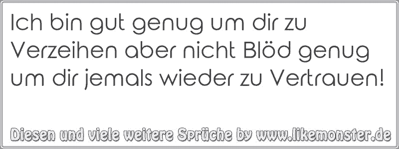 Ich bin gut genug um dir zu Verzeihen aber nicht Blöd genug um dir