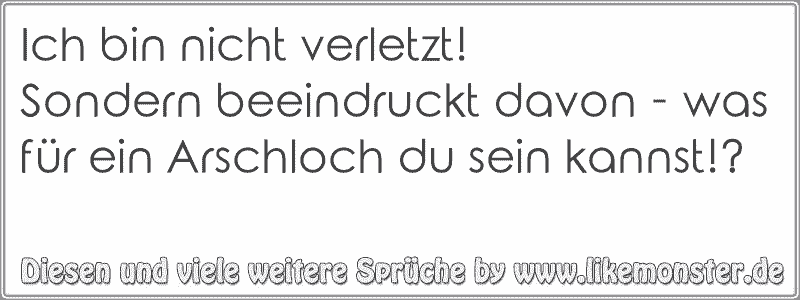 Ich Bin Nicht Verletzt Sondern Beeindruckt Davon Was Fur Ein Arschloch Du Sein Kannst Tolle Spruche Und Zitate Auf Www Likemonster De