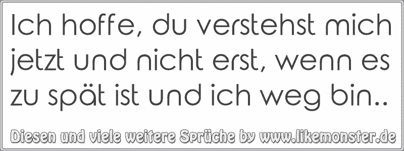 Ich hoffe, du verstehst mich jetzt und nicht erst, wenn es zu spät ist