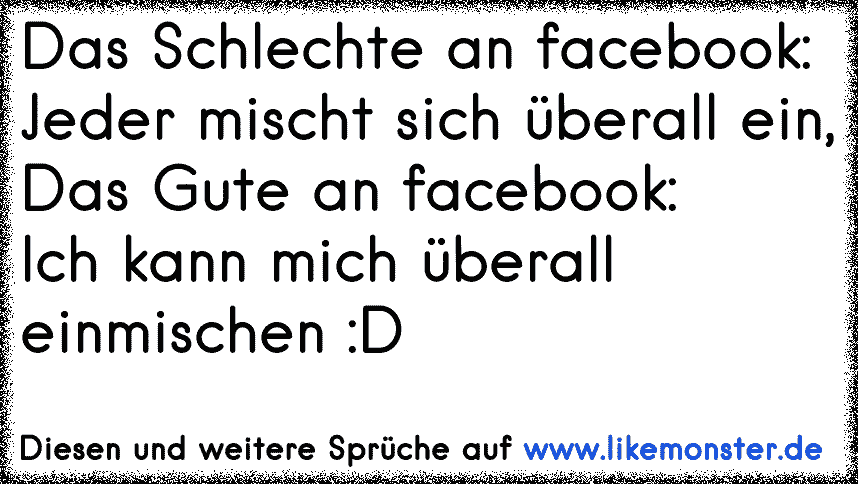 Das Schlechte an facebookJeder mischt sich überall ein,Das Gute an