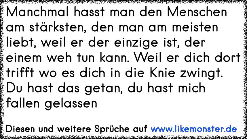 Verletzt Niemals Den Menschen Der Dir Am Wichtigsten Ist Ich Habe Es Getan Mehrere Male Und Der Mensch Hasst Mich Nun Tolle Spruche Und Zitate Auf Www Likemonster De